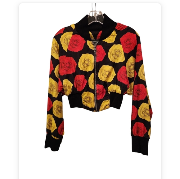 Costom made two piece floral baseball jacket w/matching knee length swing skirt. - Picture 3 of 8